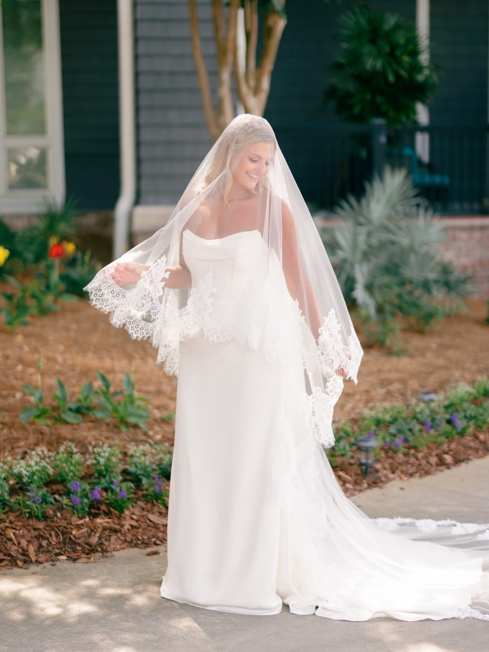 2 tier, lace trimmed cathedral veil + blusher